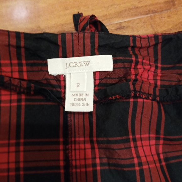 J. Crew Red and Black Plaid Eliza Blouse with Beaded Collar, 2 - Picture 3 of 8